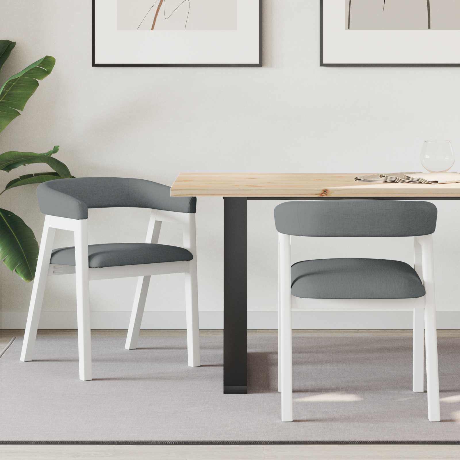 vidaXL Esszimmerstühle 2 pcs Weiß 54 x 57 x 73 cm Massives Gummiholz