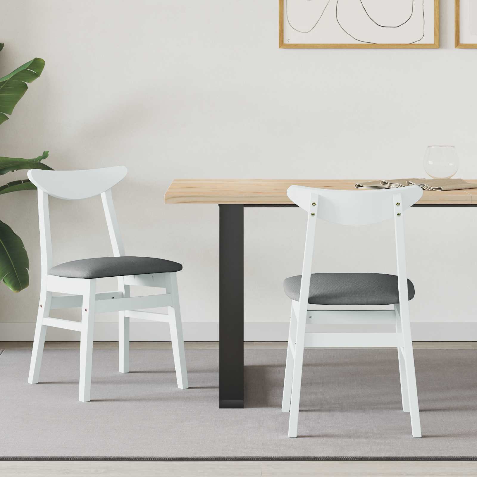 vidaXL Esszimmerstühle 2 pcs Weiß 42 x 47.5 x 81 cm Massives Gummiholz