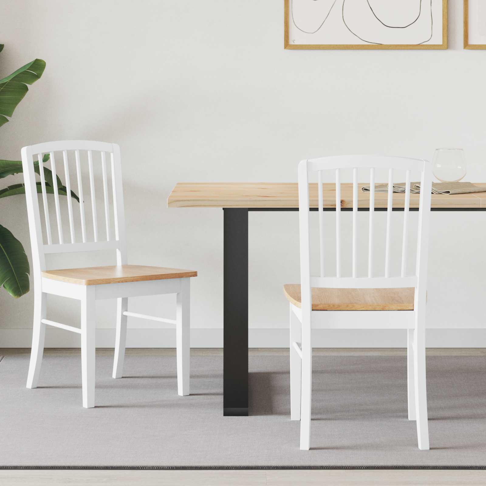 vidaXL Esszimmerstühle 2 pcs Weiß 50 x 52,5 x 91 cm Massives Gummiholz