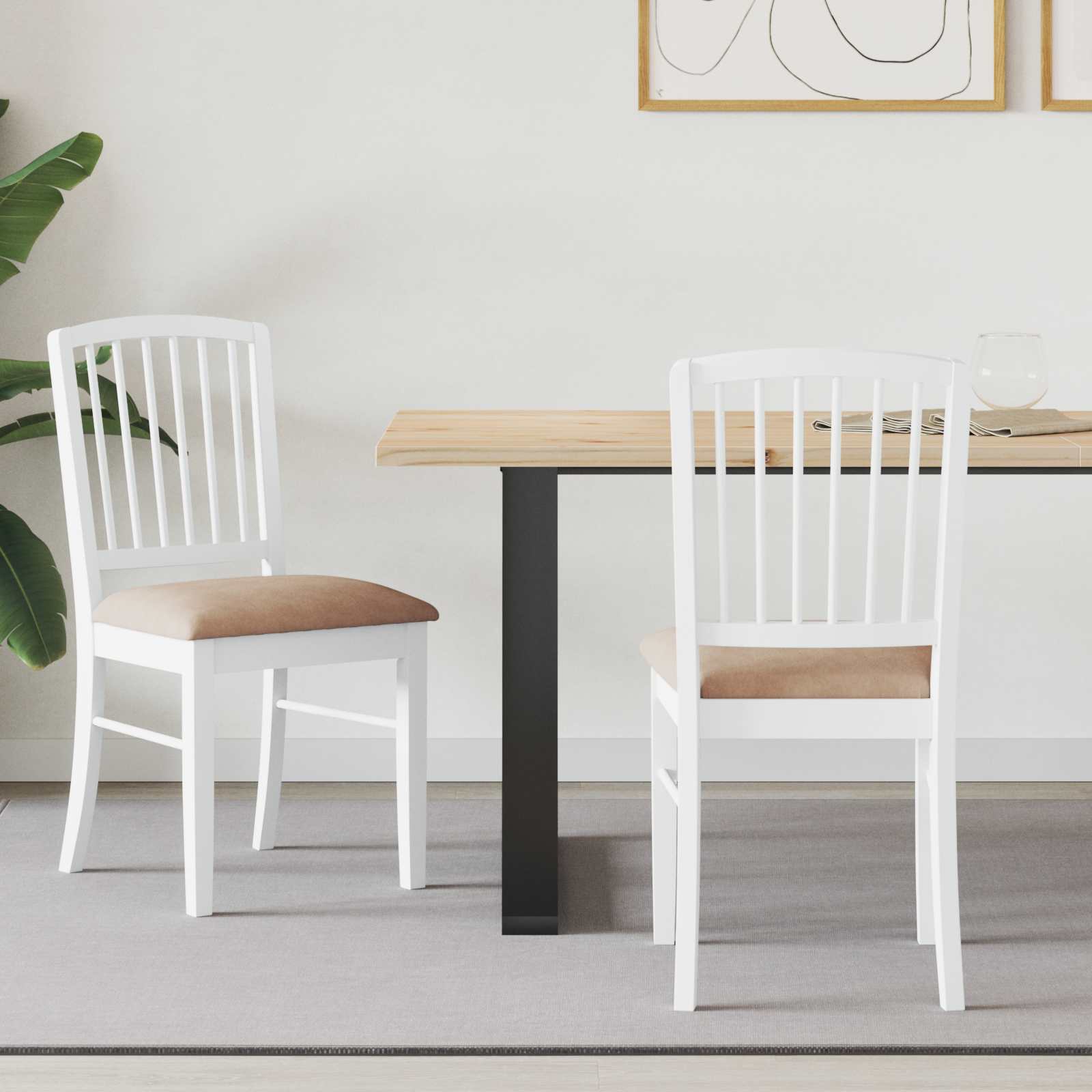 vidaXL Esszimmerstühle 2 pcs Weiß 50 x 52,5 x 91 cm Massives Gummiholz