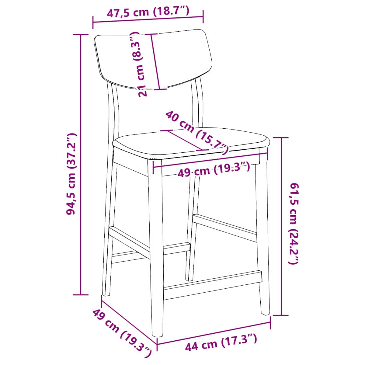 Spisestole 2 stk. Massiv Gummitræ 48 x 49 x 95 cm - Billede 11