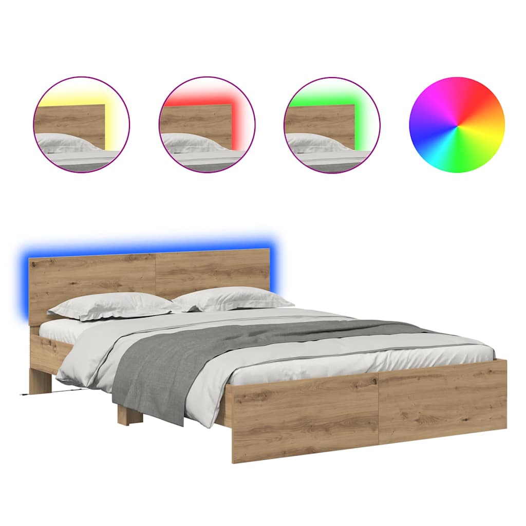 Thumbnail - vidaXL Bettrahmen Artisan-Eiche 135 x 190 cm Holzwerkstoff