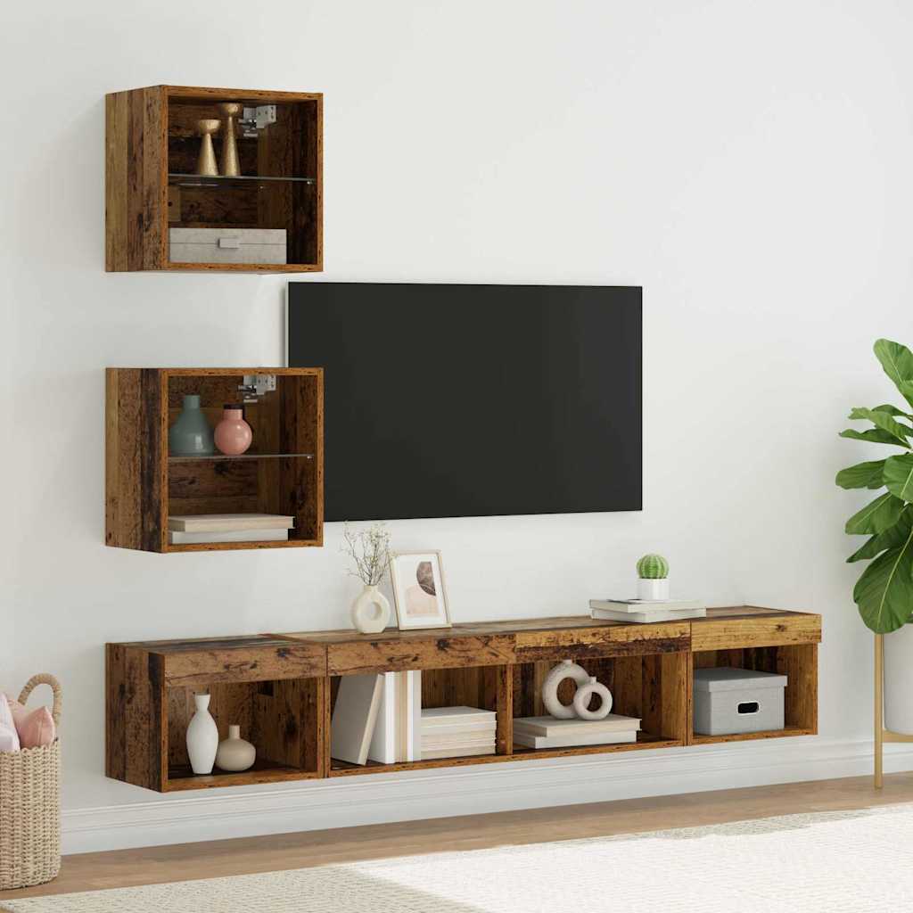 vidaXL TV Wand Einheiten mit LED Wandmontiert 5 pcs Altholz 100 x 30 x 30 cm