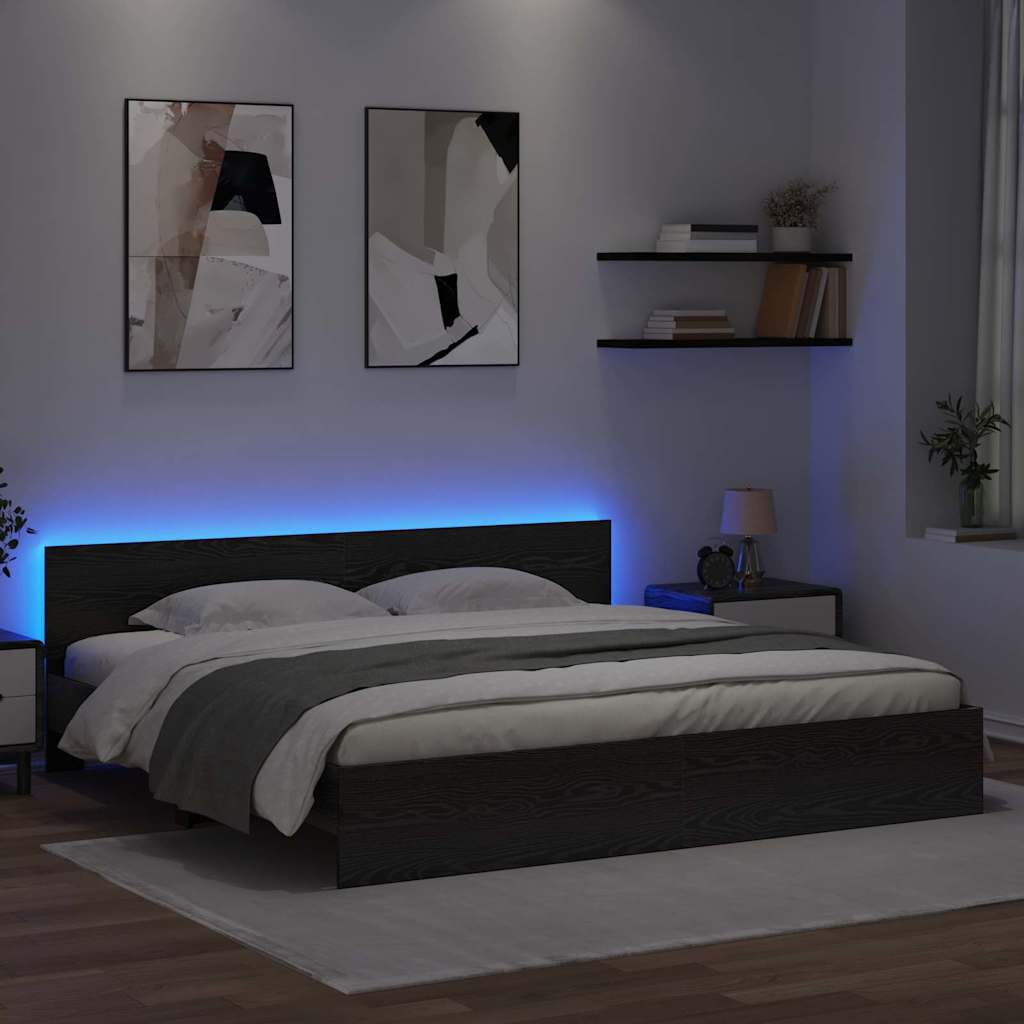 Voodi raam LED -ribatuledega Must tamm 180 x 200 cm Tehispuit - Image 4