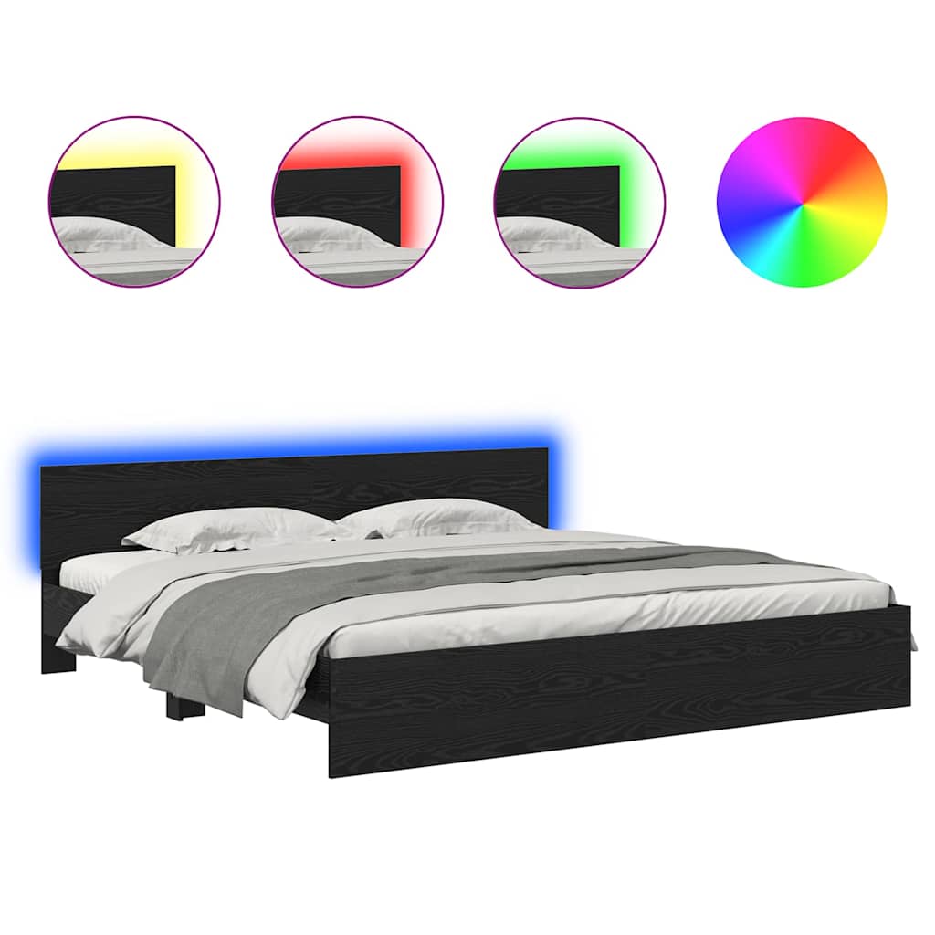 Voodi raam LED -ribatuledega Must tamm 180 x 200 cm Tehispuit - Image 2