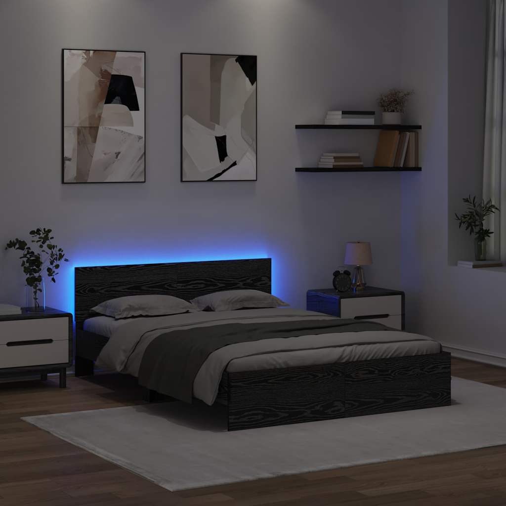 Voodi raam LED -ribatuledega Must tamm 150 x 200 cm Tehispuit - Image 4