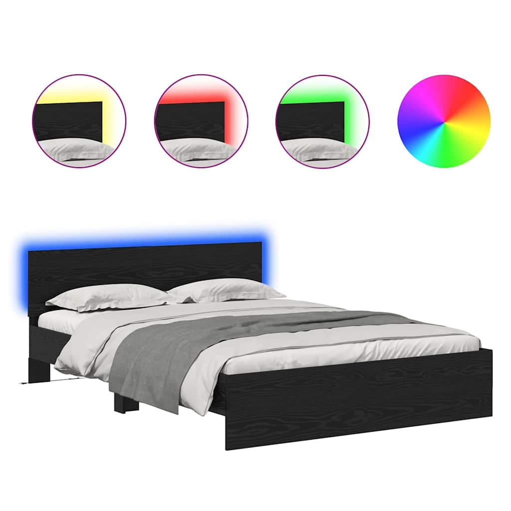 Voodi raam LED -ribatuledega Must tamm 150 x 200 cm Tehispuit - Image 2