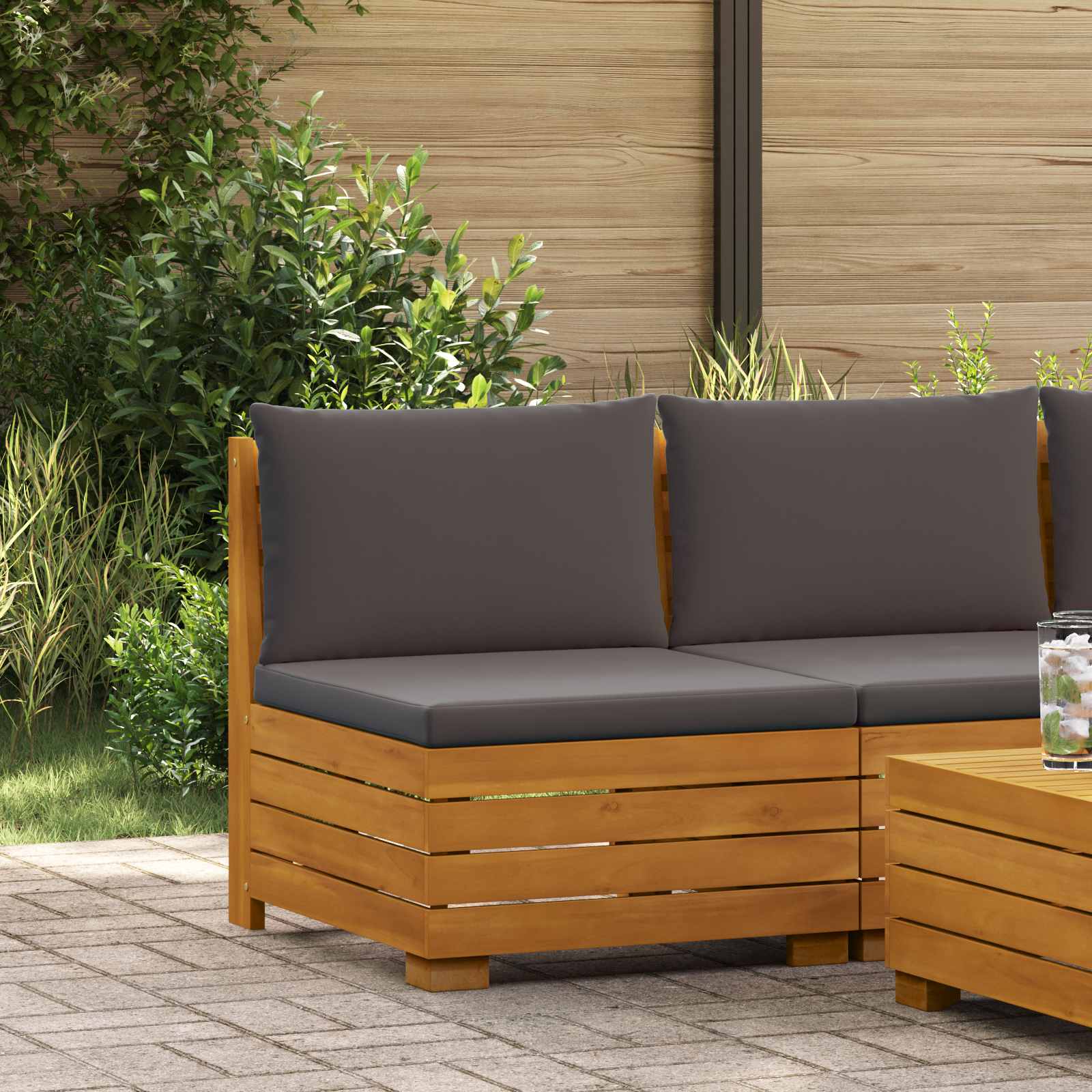 vidaXL Canapea de Grădină Din Mijloc Lemn Solid de Acacia Maro