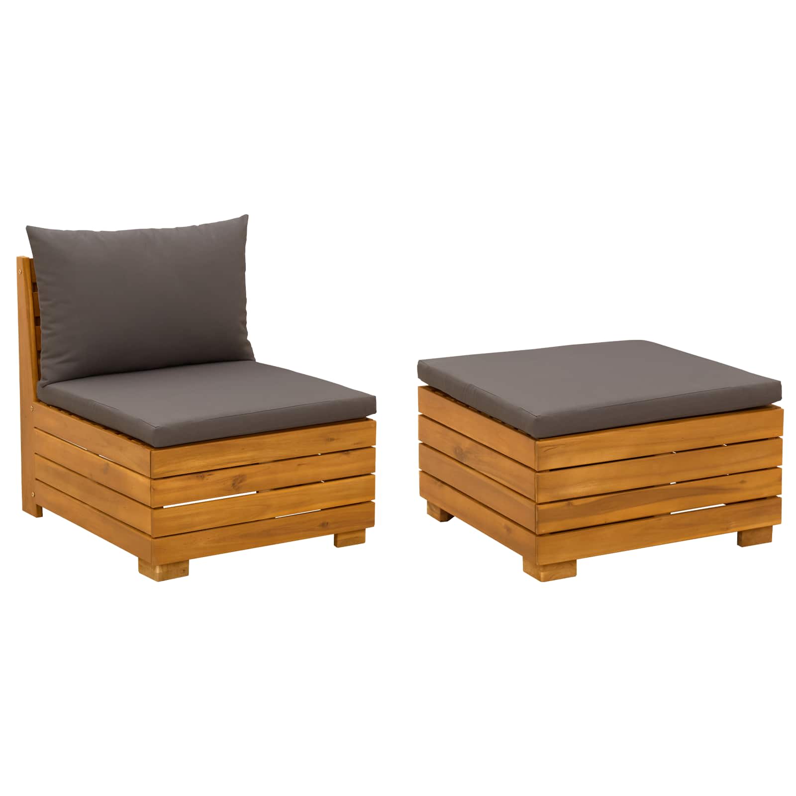 Tuin loungeset met kussen 2 Stuk Bruin Massief Acaciahout image 2