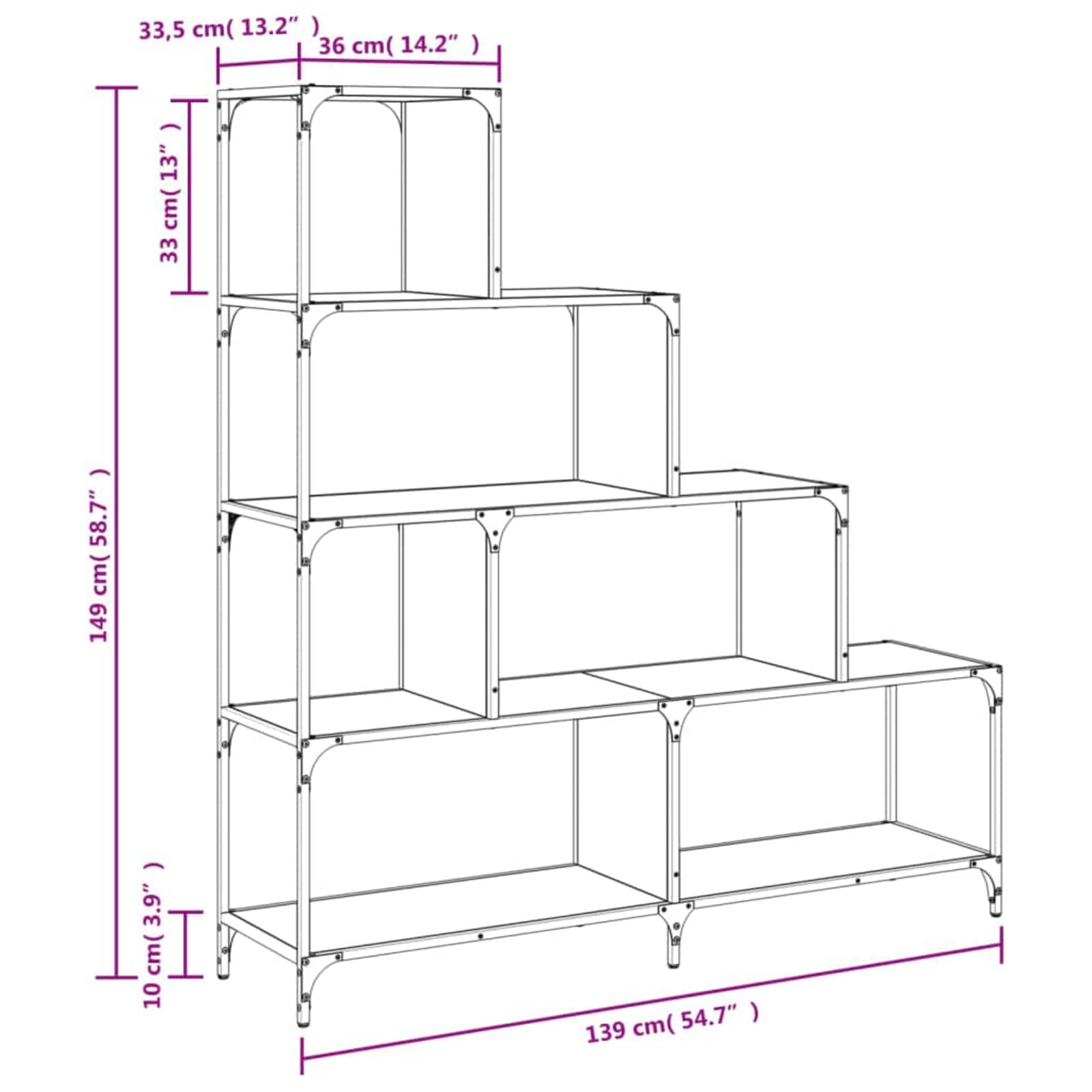 Bookcase 4 Tier size guide