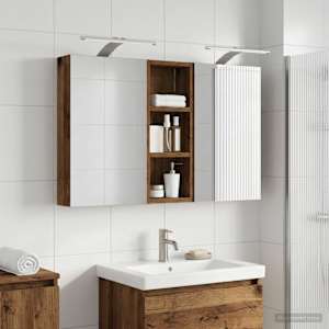 Komplet omaric za kopalnico z LED lučmi 3 pcs 80 x 10,5 x 50 cm