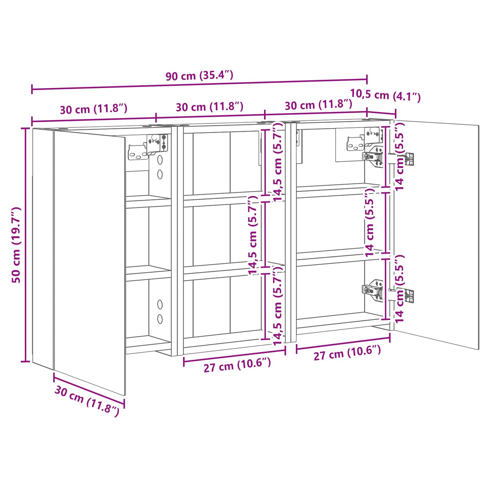 Sada koupelnových skříněk s policí 3 pcs 90 x 10,5 x 50 cm - obrázek 11