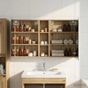 Komplet omaric za kopalnico s polico 3 pcs 120 x 14,5 x 70 cm