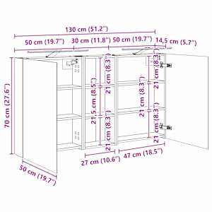 Sada koupelnových skříněk s policí 3 pcs 130 x 14,5 x 70 cm - obrázek 11