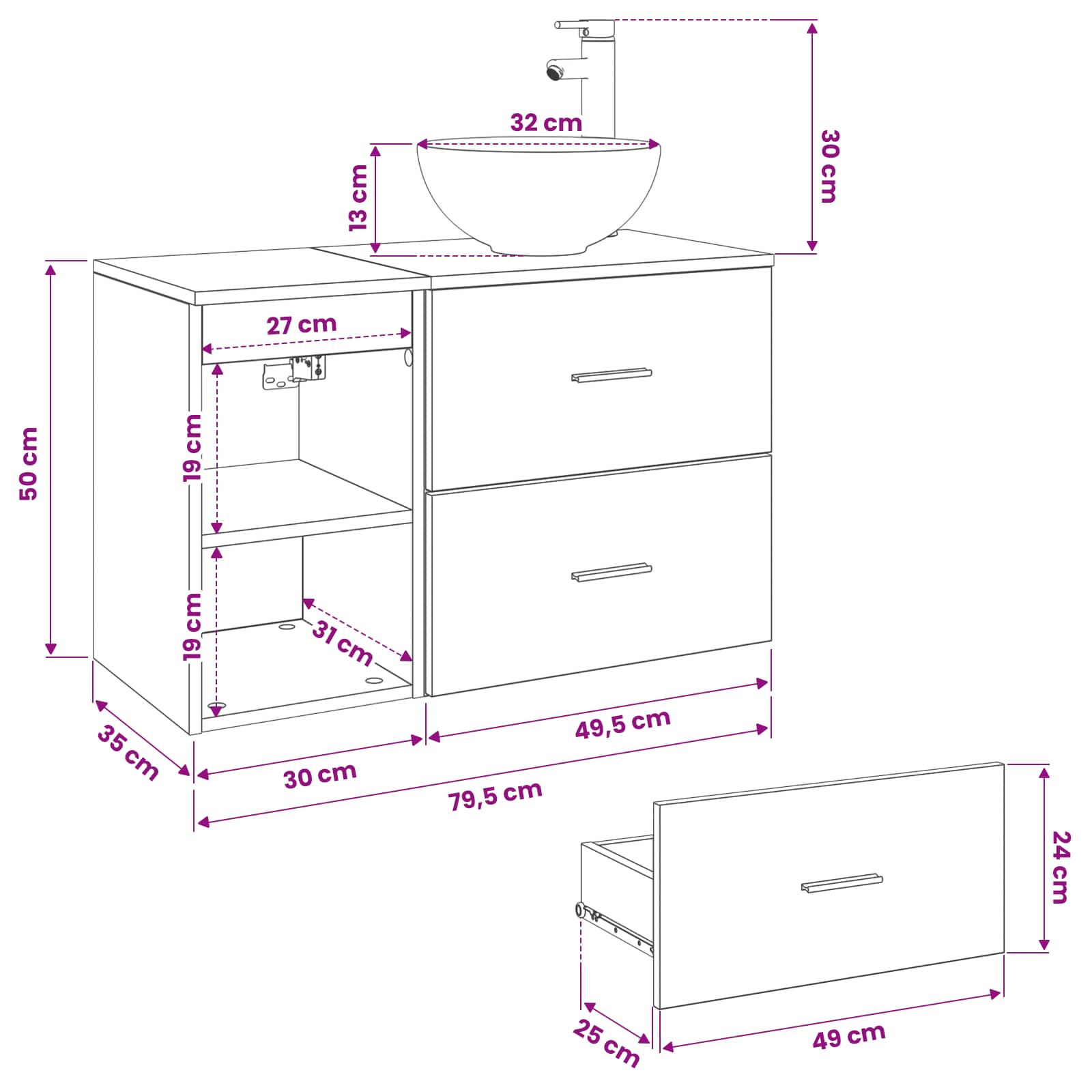 vidaXL Badezimmerschrank-Set 2 stk. Altholz 79,5 x 35 x 80 cm – Bild 10