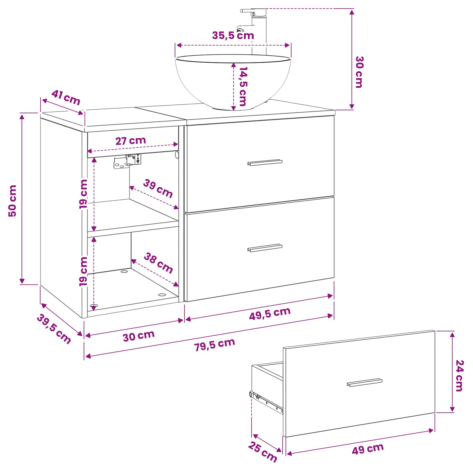 vidaXL Badezimmerschrank-Set 2 stk. Sonoma-Eiche 79,5 x 41 x 80 cm – Bild 11