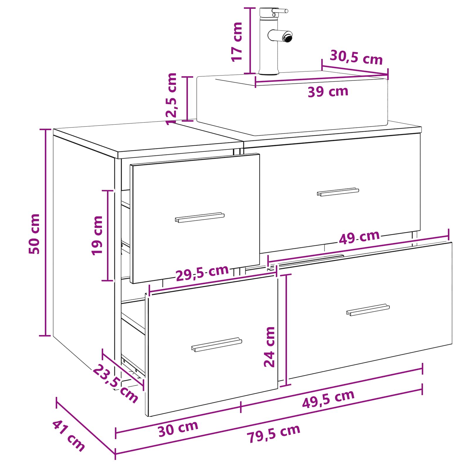 vidaXL Badezimmerschrank-Set 2 stk. Grau Sonoma 79,5 x 41 x 79,5 cm – Bild 8