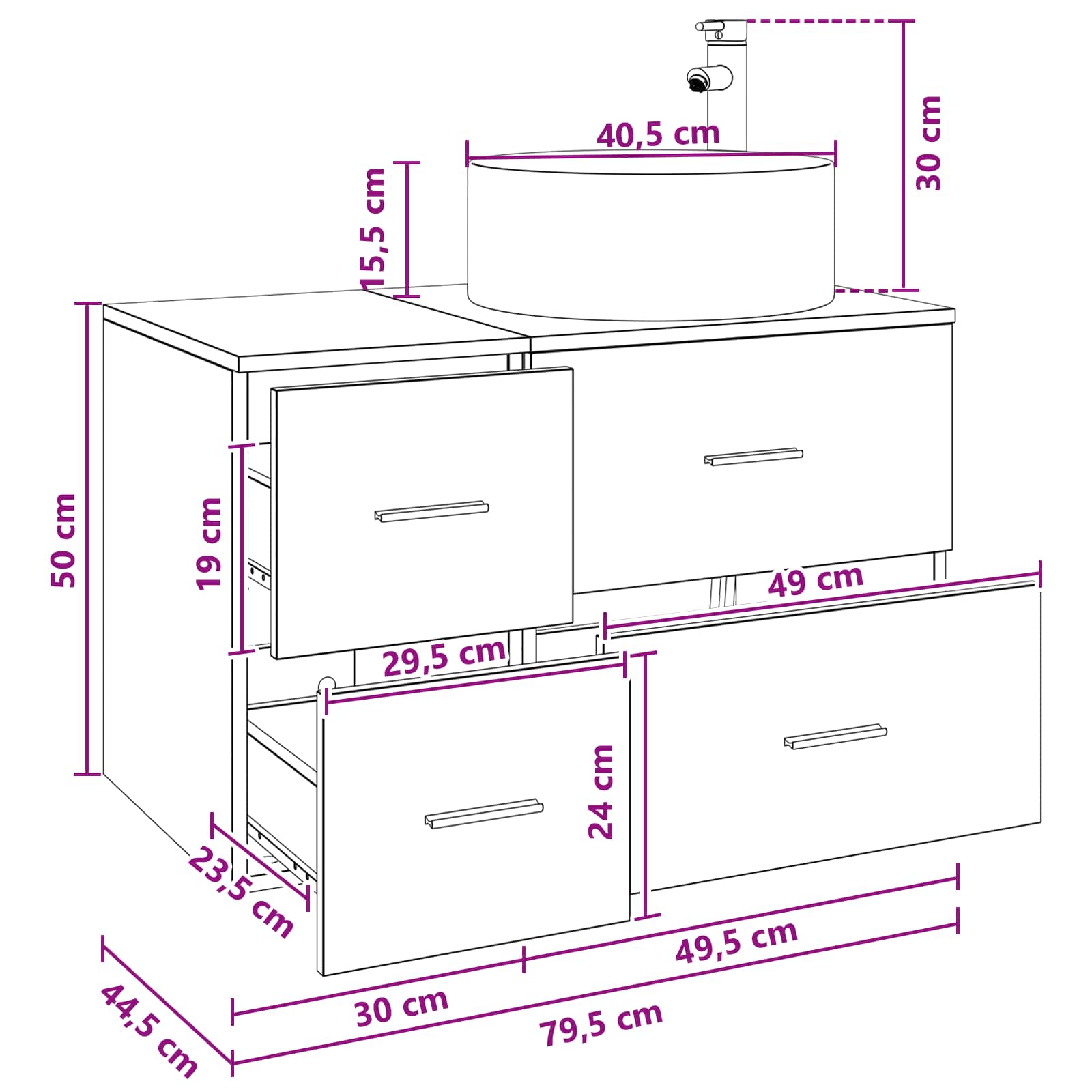 vidaXL Badezimmerschrank-Set 2 stk. Grau Sonoma 79,5 x 44,5 x 80 cm – Bild 9
