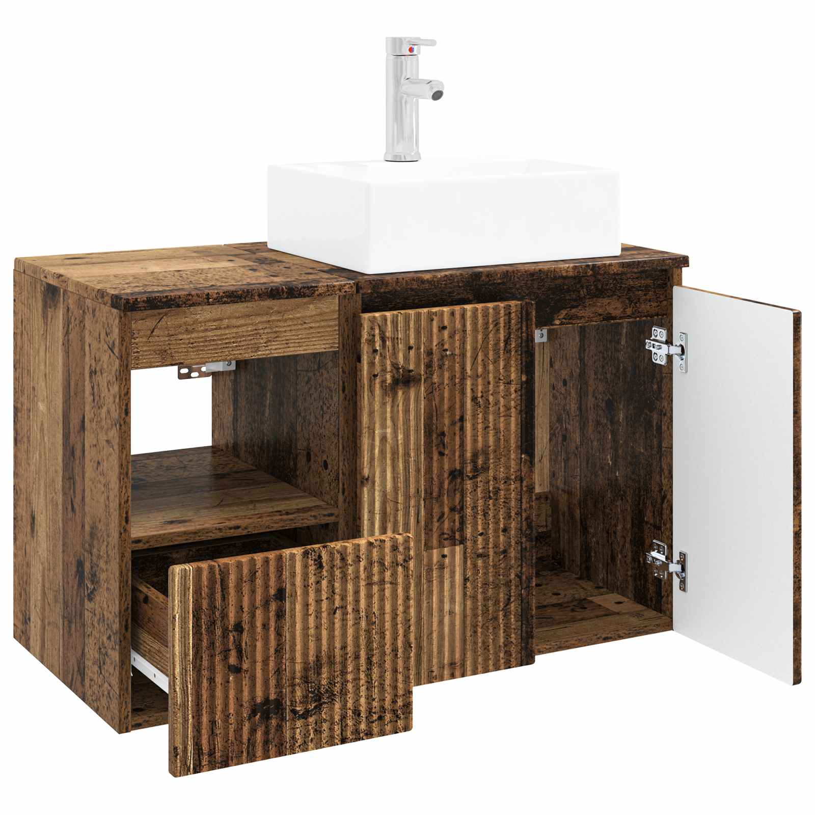 Badkamermeubelset 2 st Oud hout Bewerkt hout - Afbeelding 4
