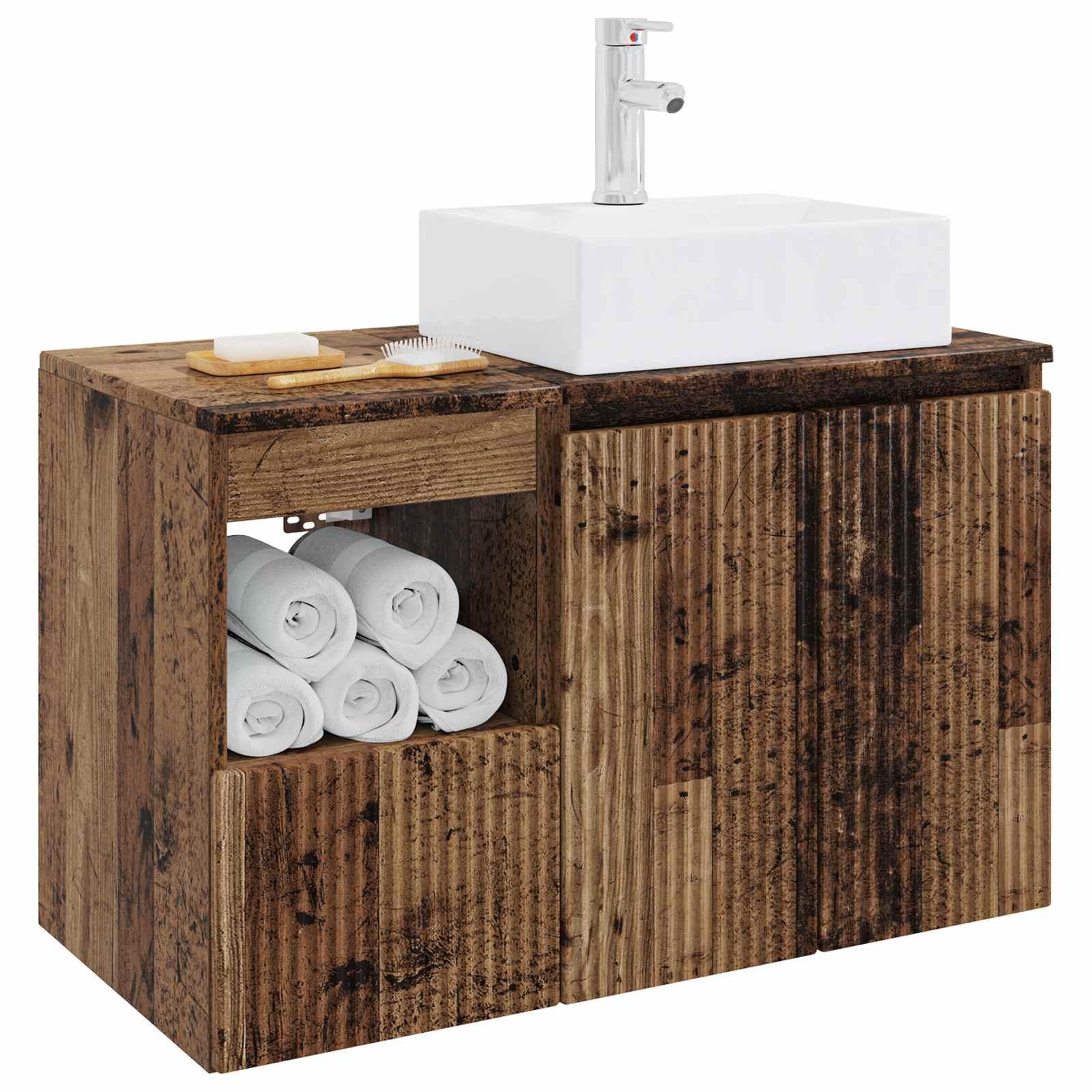 Badkamermeubelset 2 st Oud hout Bewerkt hout - Afbeelding 3