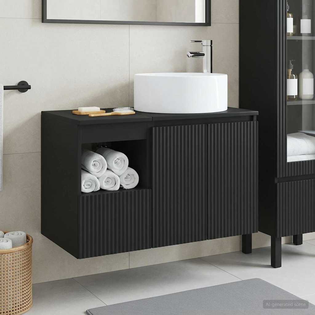 vidaXL Badezimmermöbel-Set 2 stk. Schwarz Holzwerkstoff