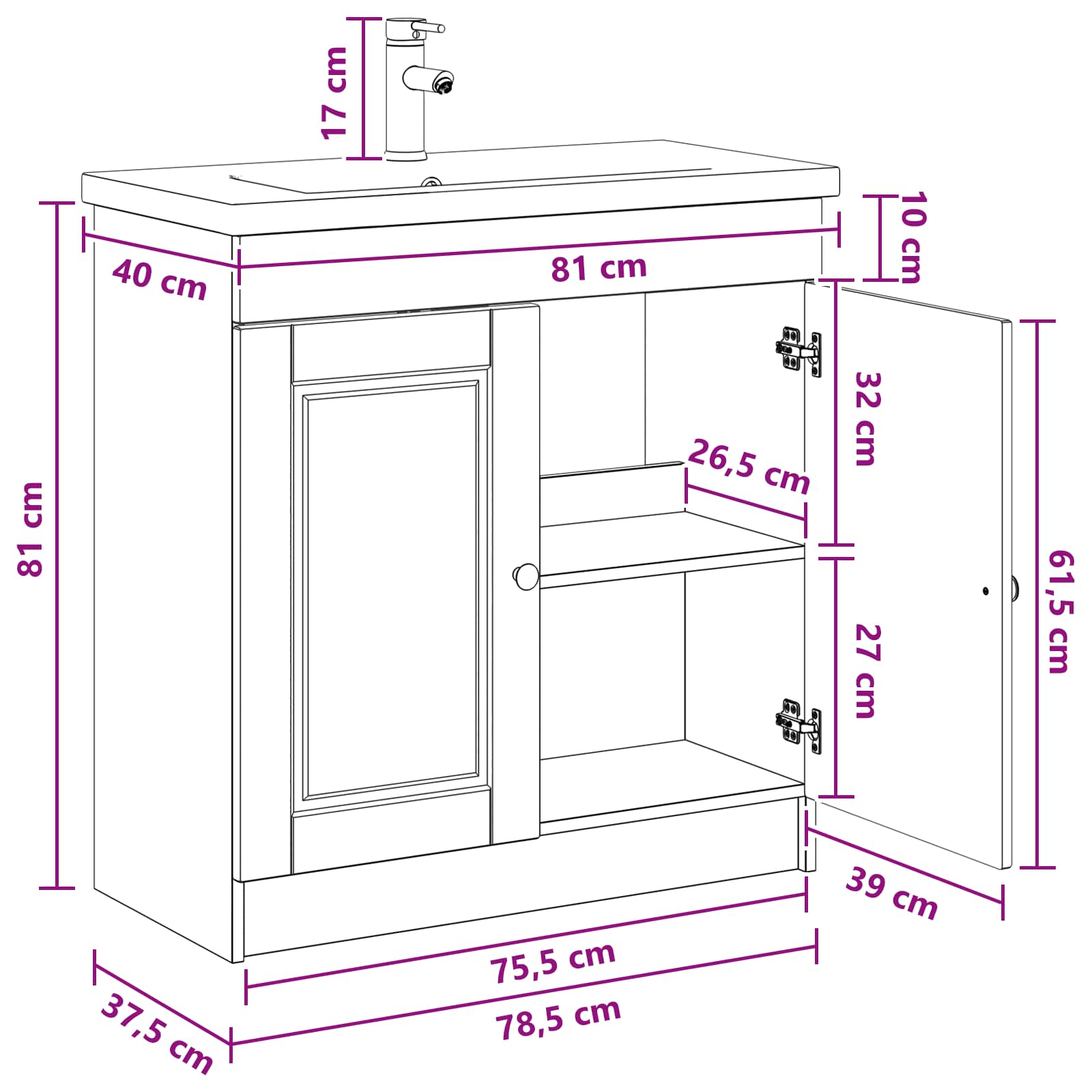 vidaXL Badezimmermöbel-Set Sonoma-Eiche 78,5 x 37,5 x 81 cm – Bild 11