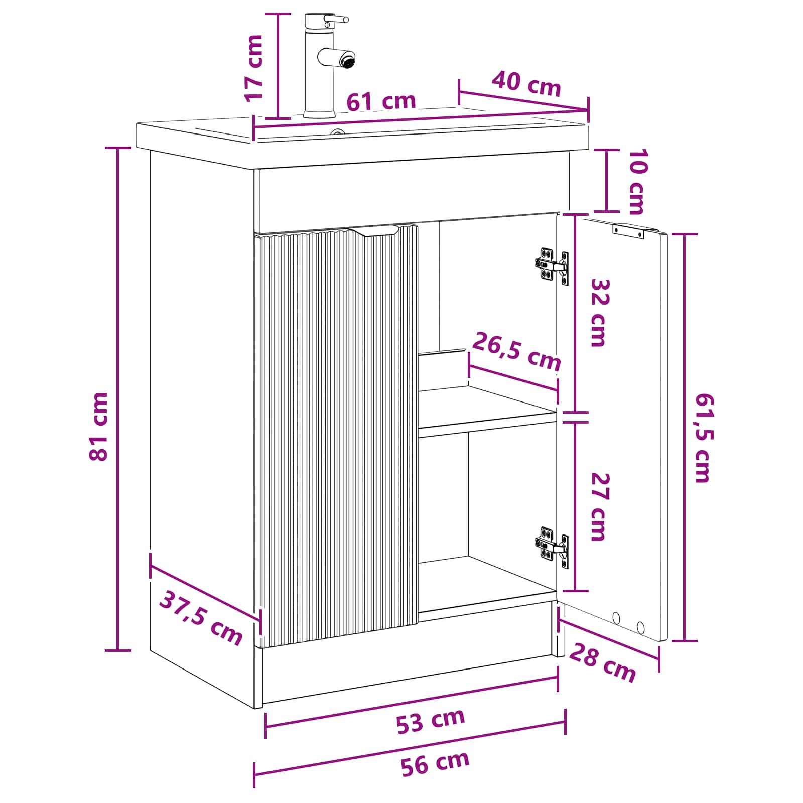 vidaXL Badezimmermöbel-Set Geräucherte Eiche 56 x 37,5 x 81 cm – Bild 12