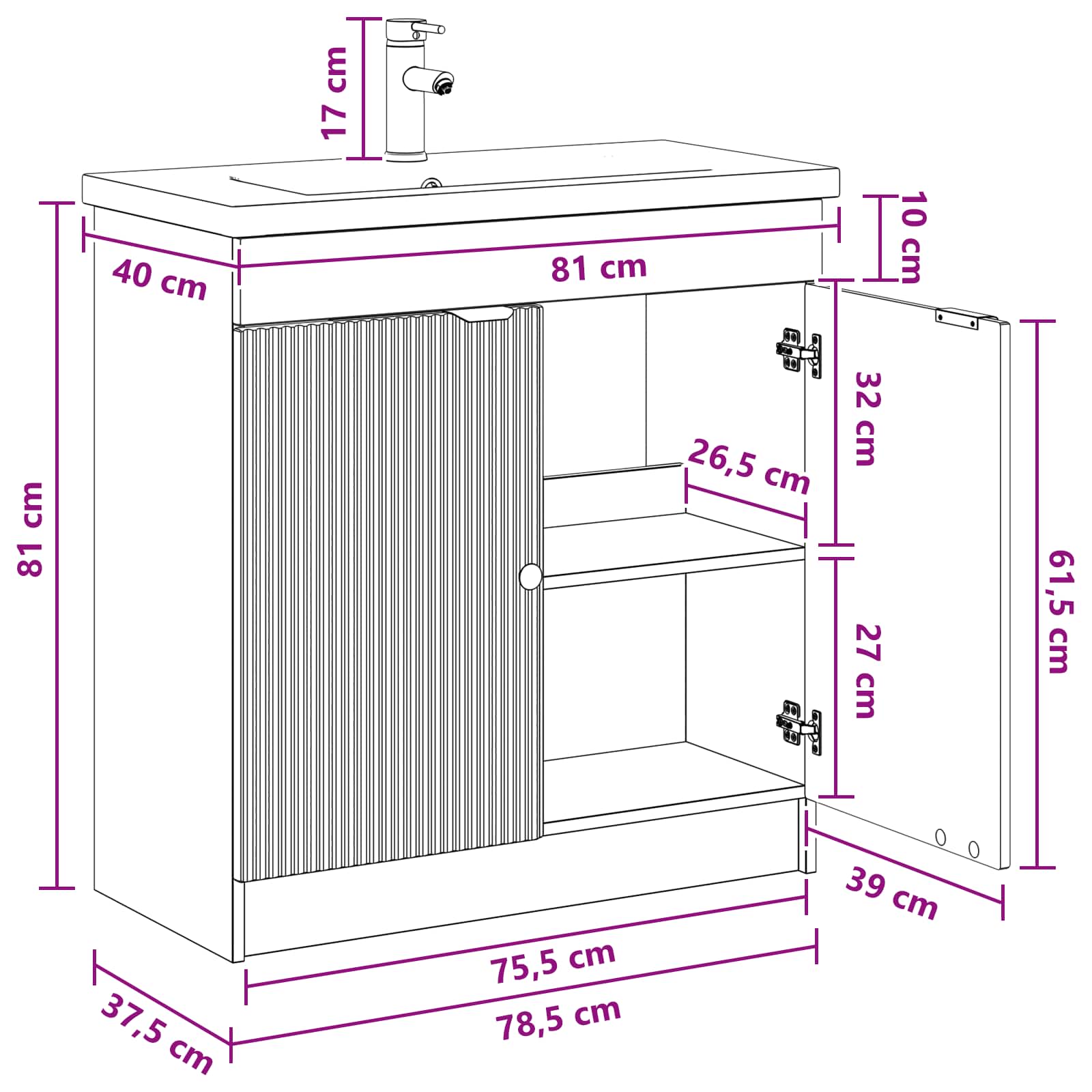 vidaXL Badezimmermöbel-Set Hochglanz Weiß 78,5 x 37,5 x 81 cm – Bild 13