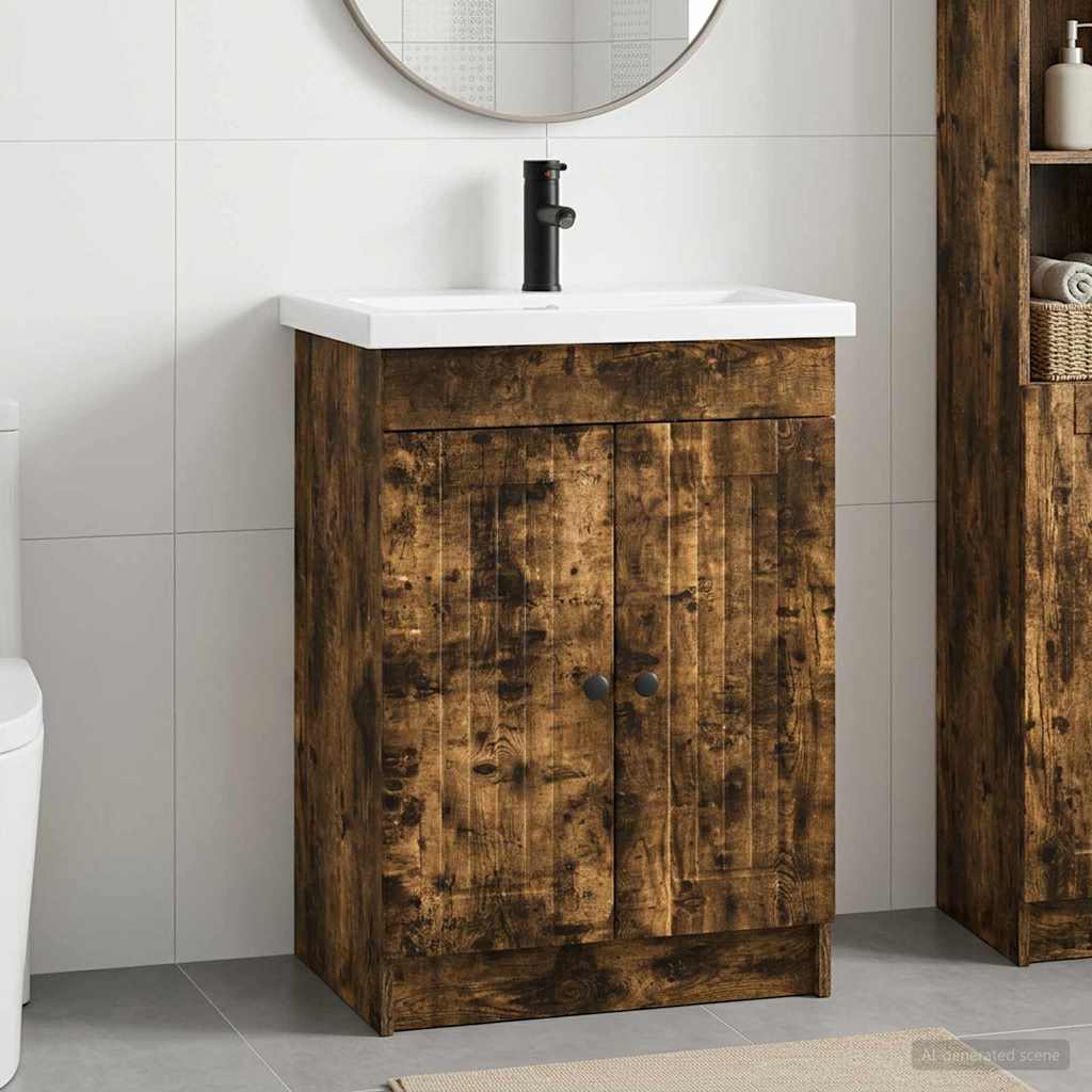 vidaXL Set de mobilier pentru baie Stejar fumuriu 56 x 37,5 x 81 cm