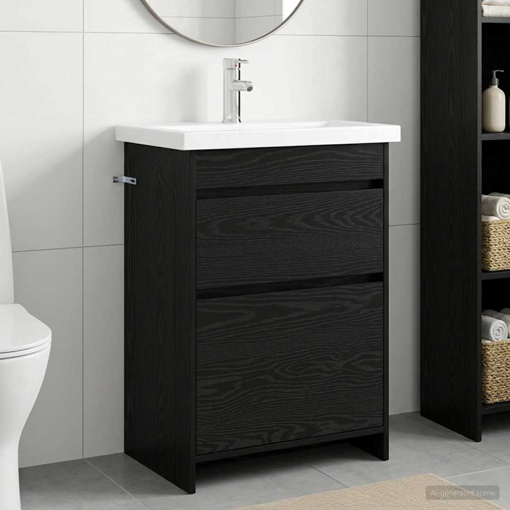 vidaXL Badrumsmöbelset Svart ek 61 x 40 x 84,5 cm Konstruerat trä