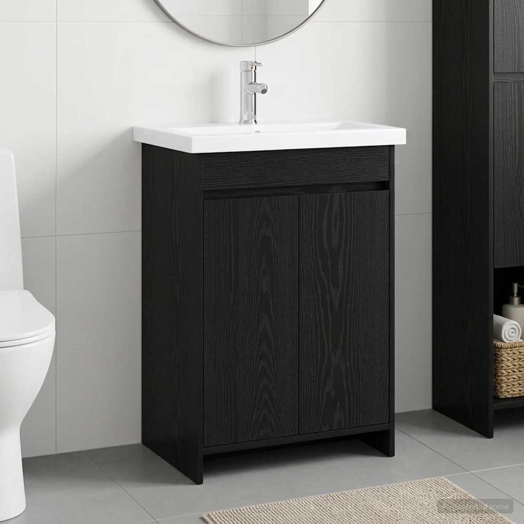 vidaXL Set de mobilier pentru baie Stejar Negru 81 x 40 x 84,5 cm