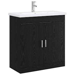 vidaXL Vannitoa m&ouml;&ouml;bleset Must tamm 81 x 40 x 84,5 cm Tehispuit