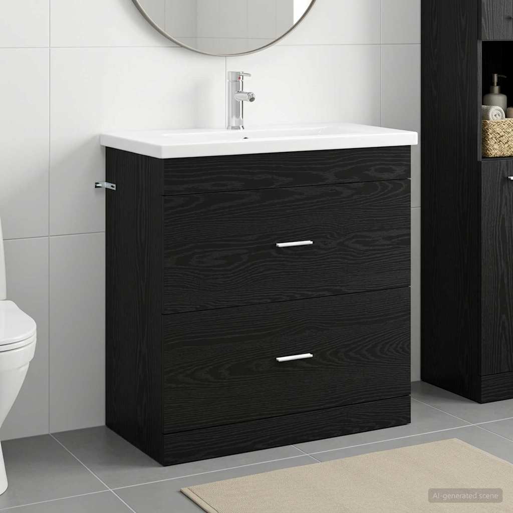 vidaXL Set de mobilier pentru baie Stejar Negru 81 x 40 x 84,5 cm