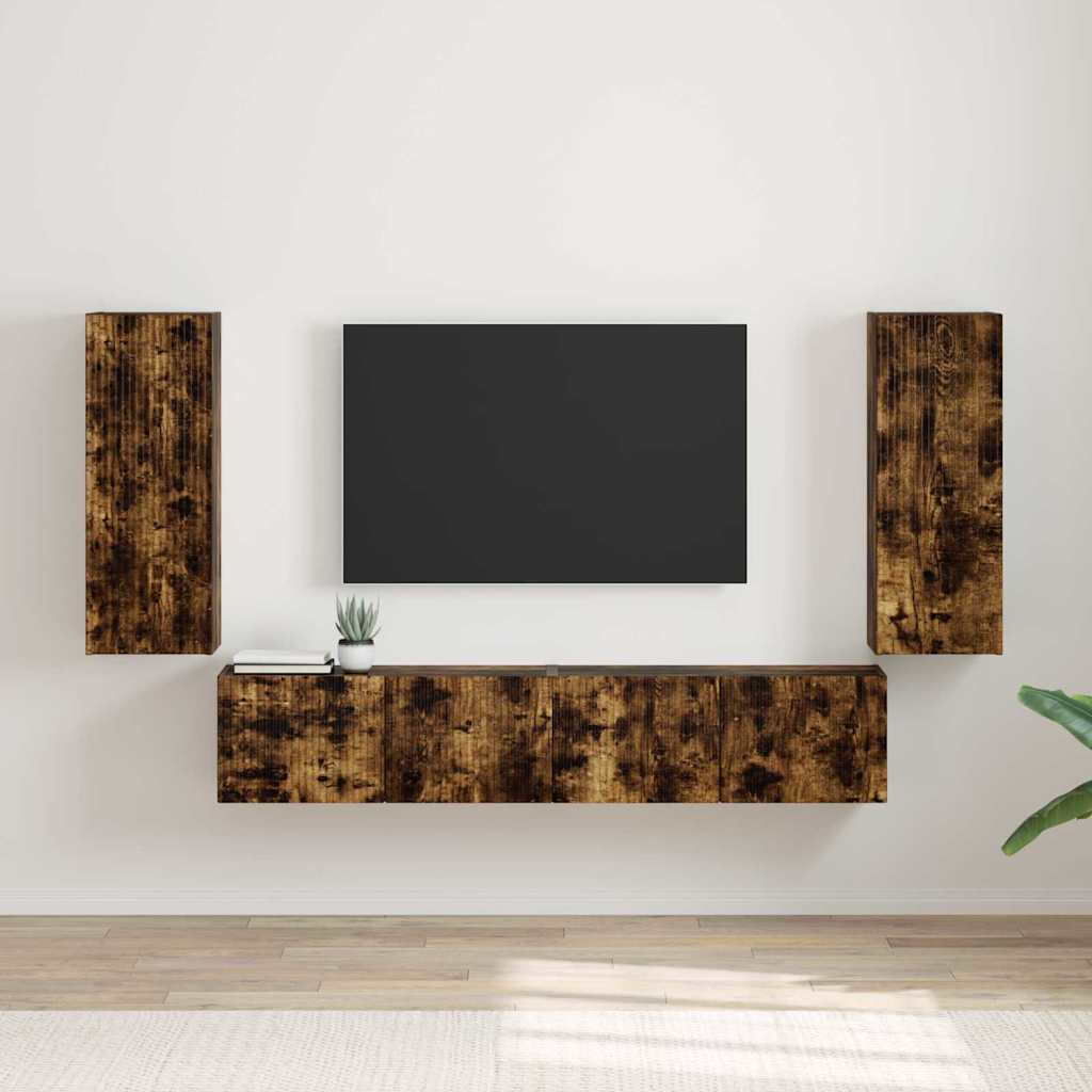 Suport TV & Masă TV - Dulap TV de perete 2 pcs Stejar fumuriu 30 x 31 x 80 cm
