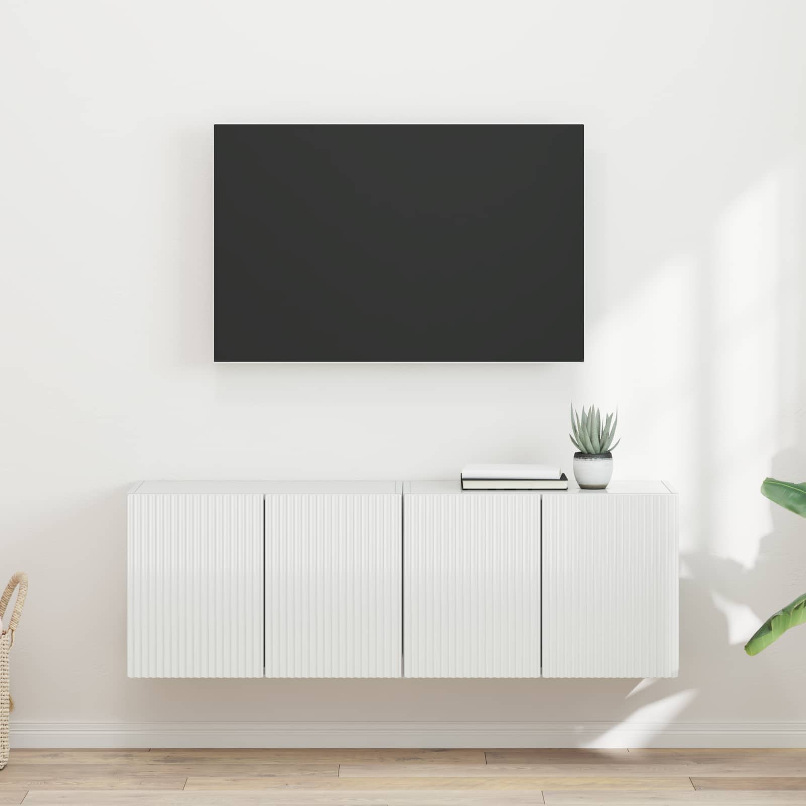 TV-seinäkaappi 2 pcs Korkean kiillon valkoinen