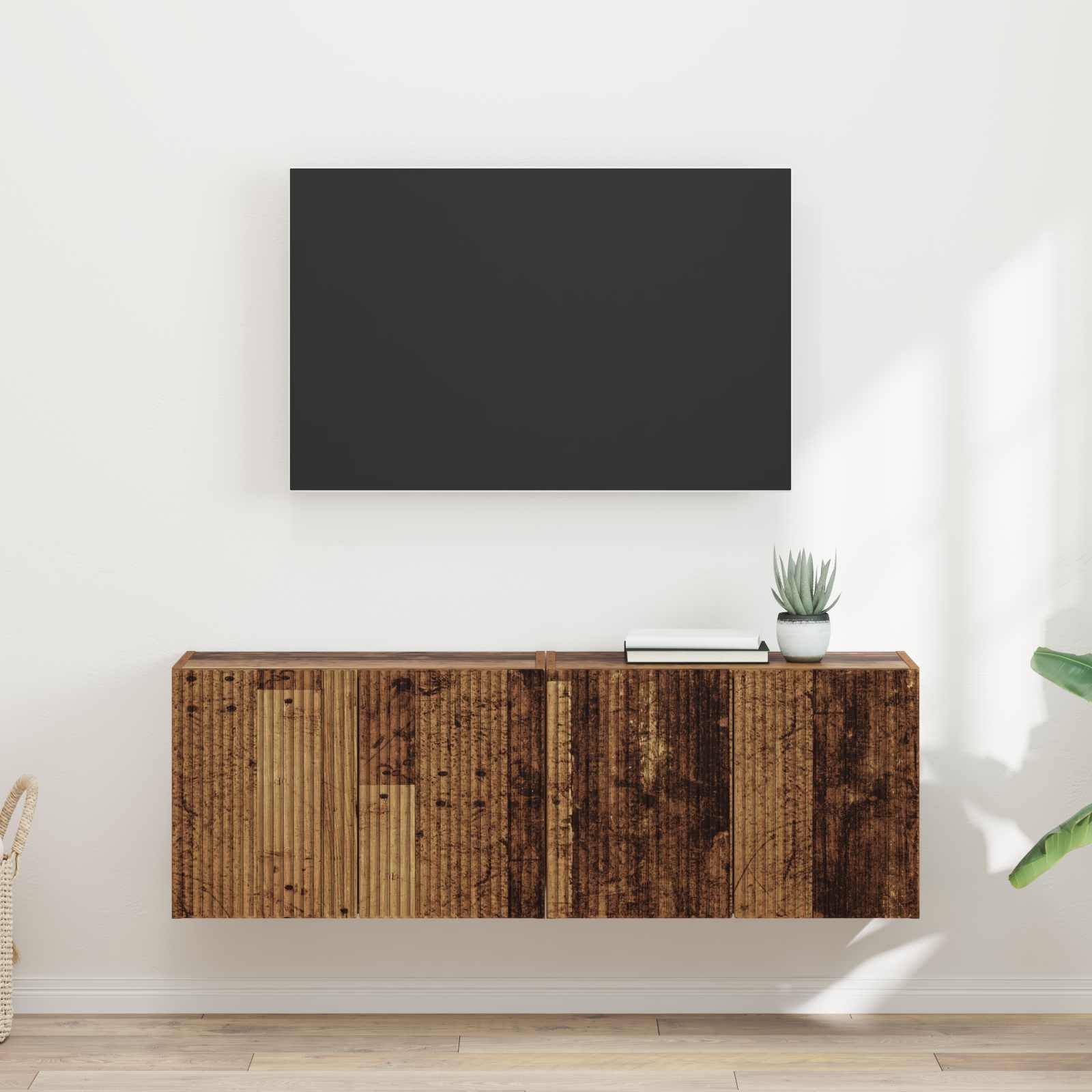 TV-seinäkaappi 2 pcs Vanha Puu 59,5 x 31 x 40 cm Tekninen puu