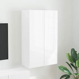 TV stenska omara 59,5 x 31 x 100 cm Visok sijaj bela