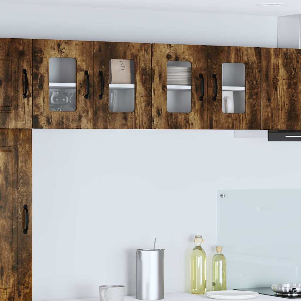 Dulapuri bucătărie - Dulap suspendat de bucătărie cu raft 2 pcs Stejar fumuriu