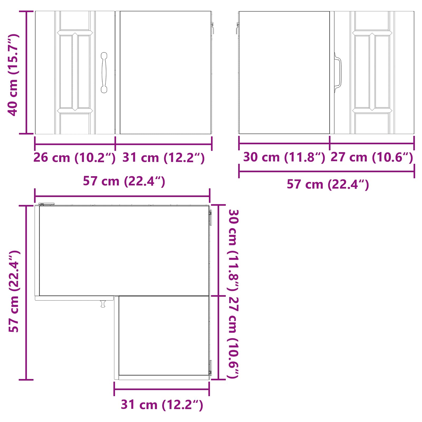 Wall Corner Cabinet LUCCA Oak size guide