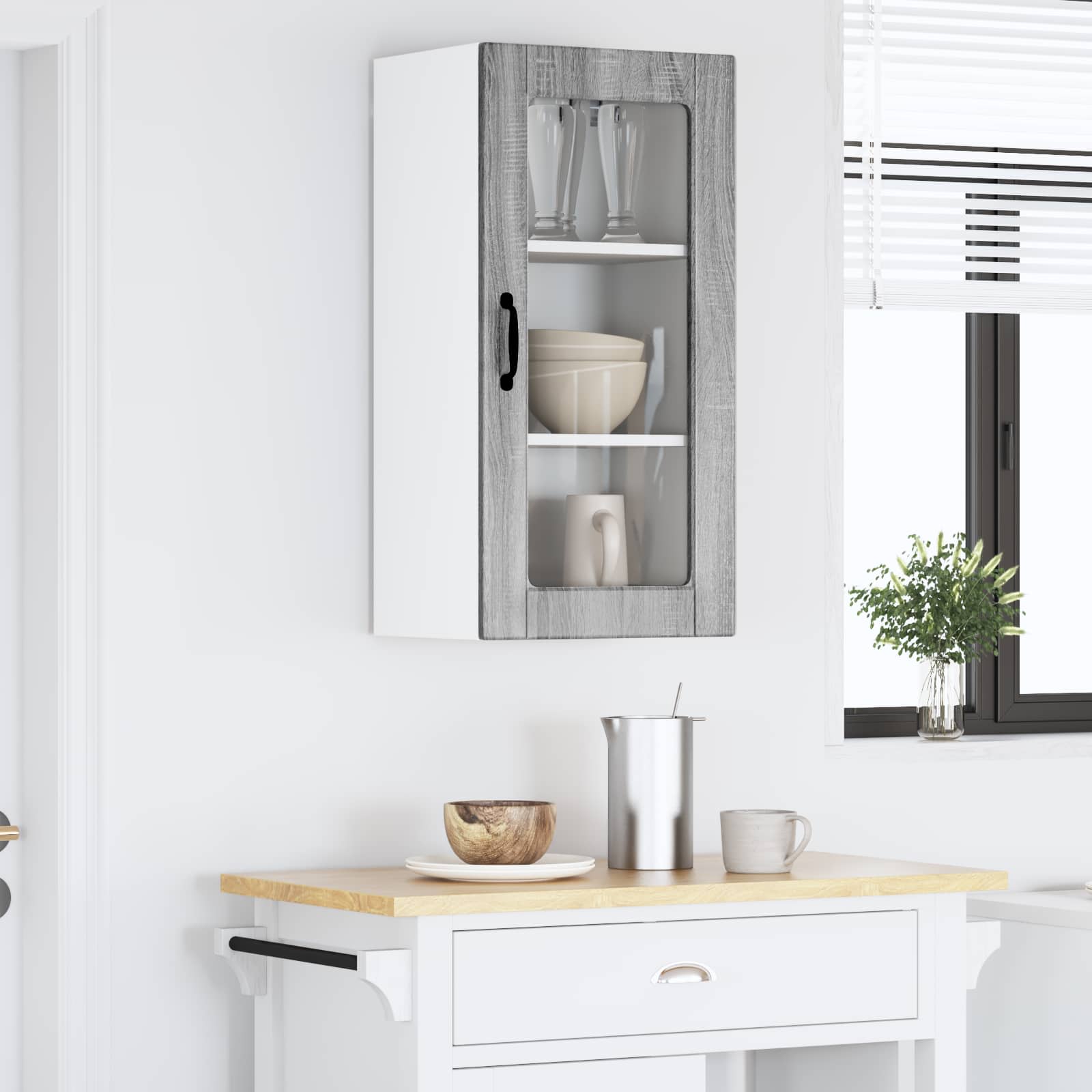 vidaXL Dulap de sticlă pentru perete LUCCA Sonoma gri 40 x 31 x 80 cm