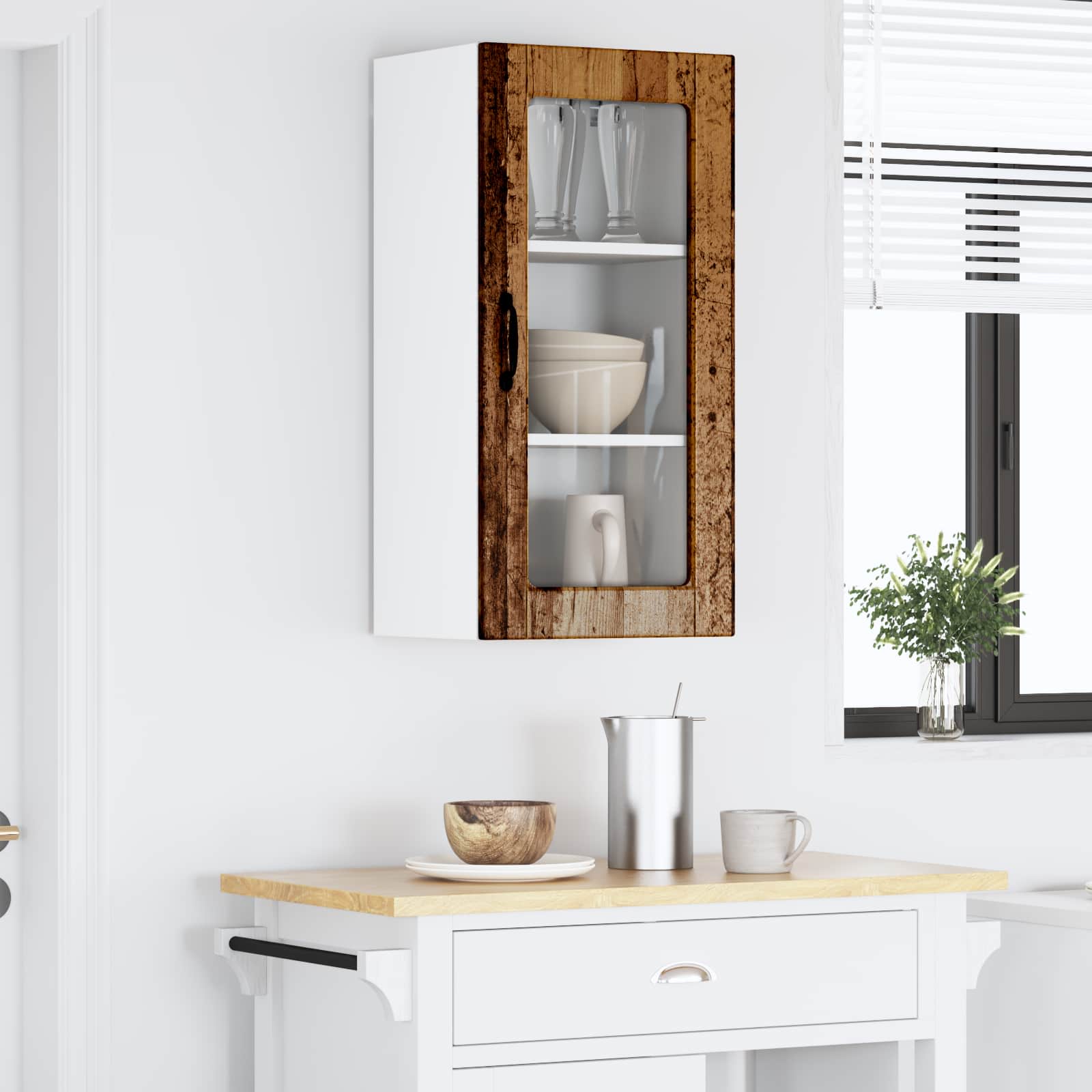 vidaXL Dulap de sticlă pentru perete LUCCA Lemn vechi 40 x 31 x 80 cm