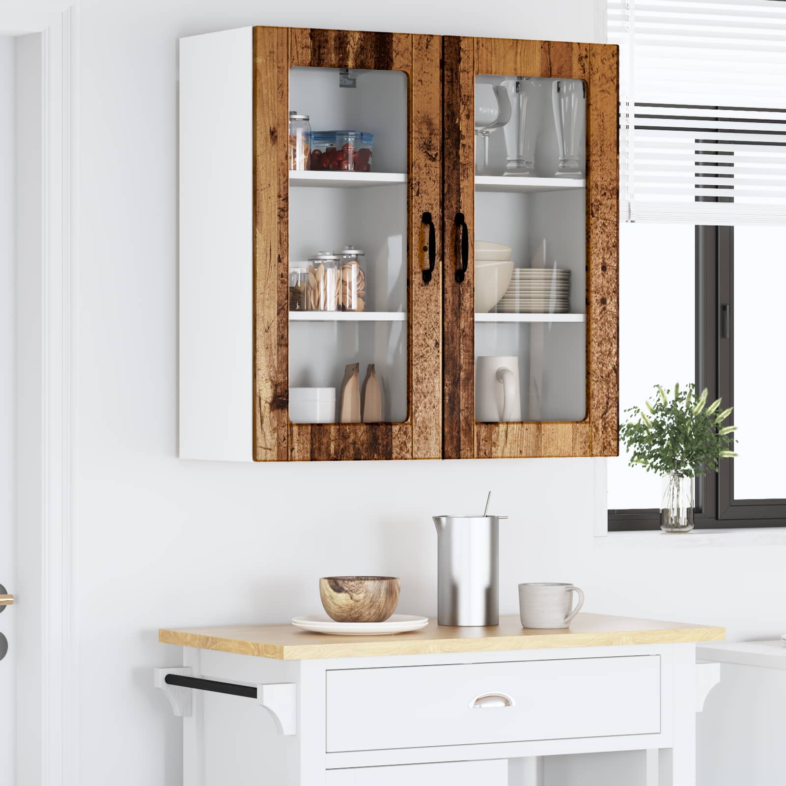 vidaXL Dulap de sticlă pentru perete LUCCA 2 pcs Lemn vechi