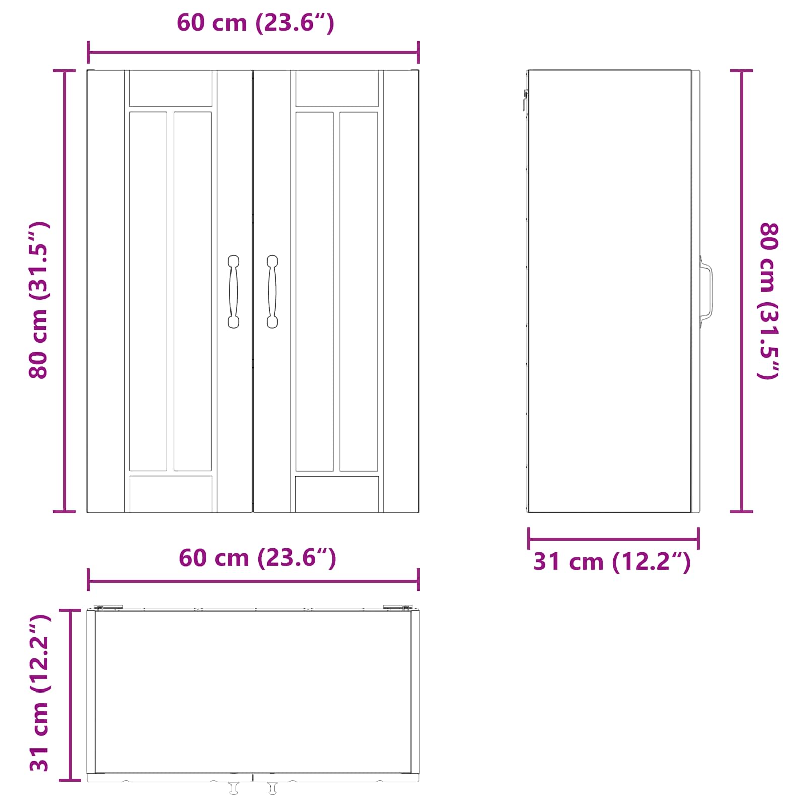 Stenski stekleni omarica LUCCA Siva Sonoma 60 x 31 x 80 cm