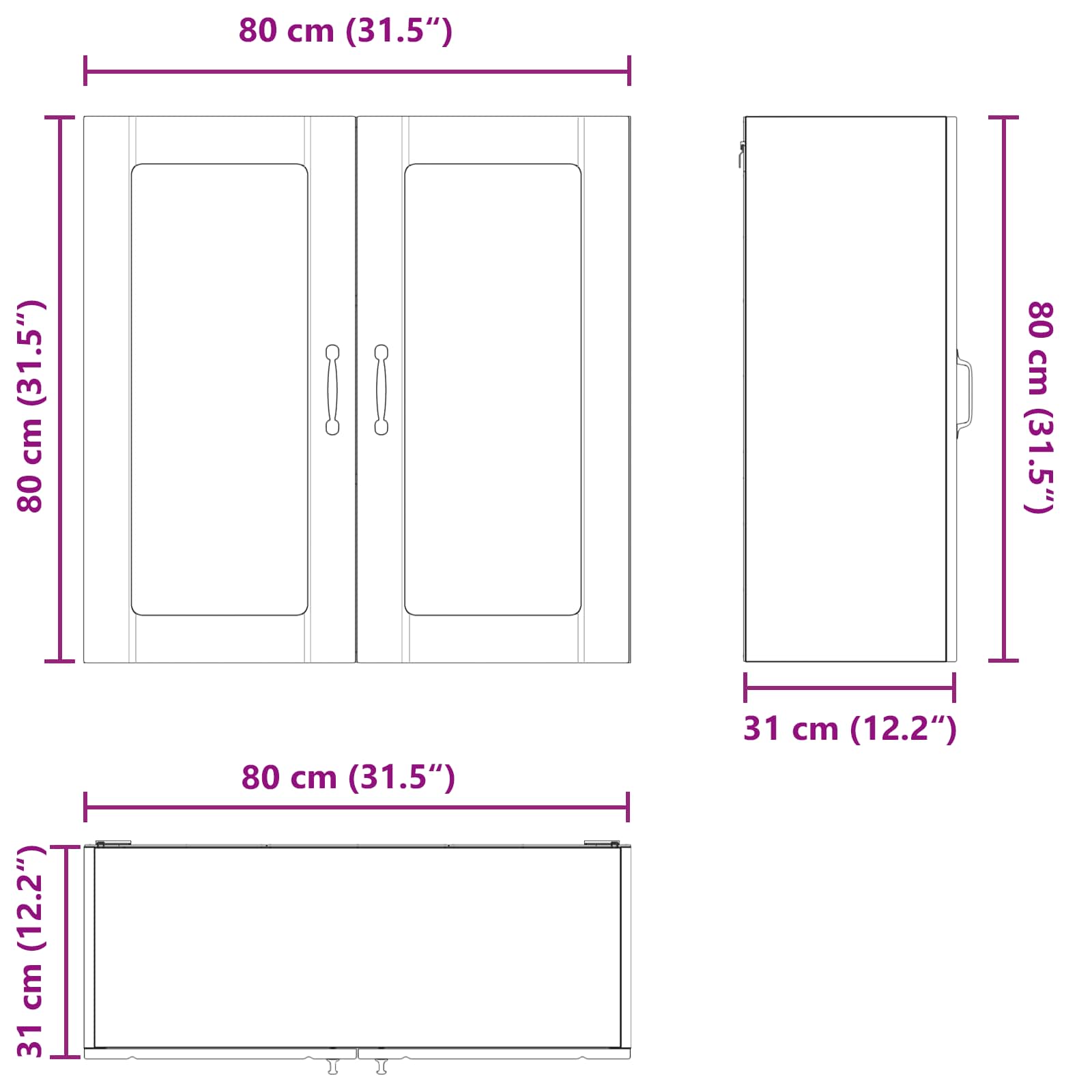 Stenski stekleni omarica LUCCA Bela 80 x 31 x 80 cm - slika 12