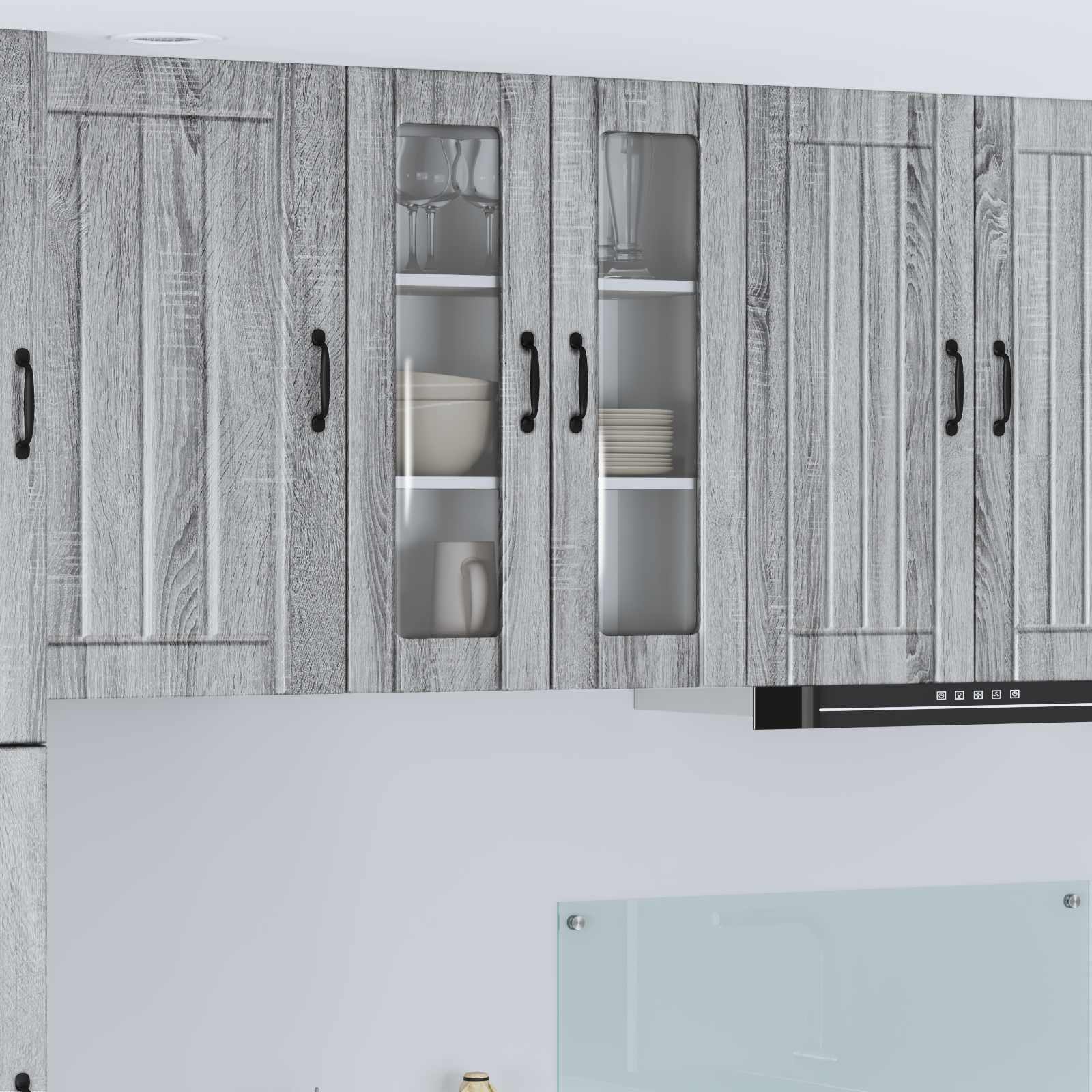 vidaXL Dulap de sticlă pentru perete LUCCA Sonoma gri 60 x 31 x 80 cm