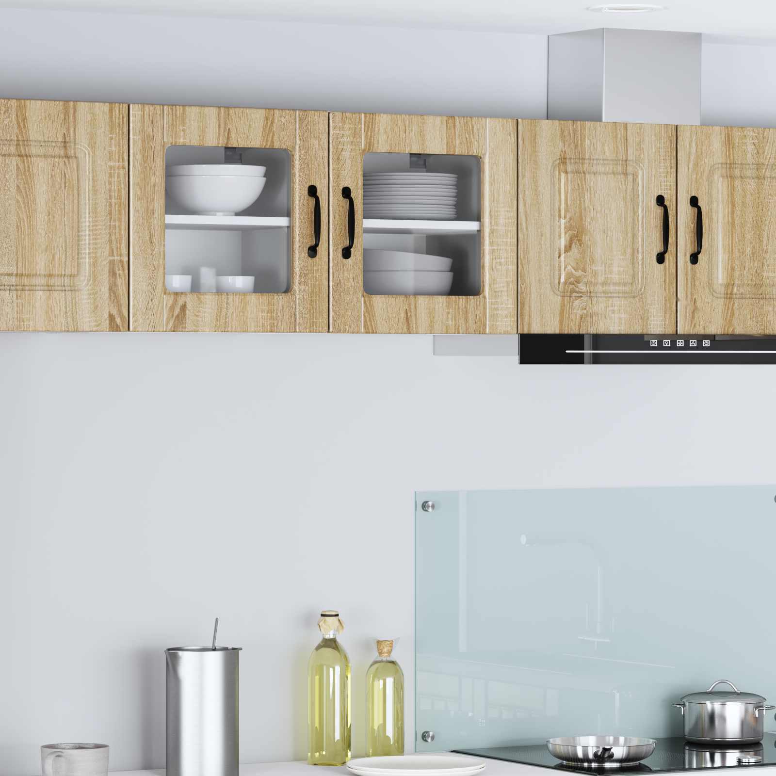vidaXL Dulap de sticlă pentru perete PORTO 2 pcs Stejar Sonoma