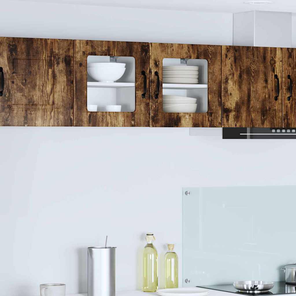Dulapuri bucătărie - Dulap suspendat de bucătărie cu raft 2 pcs Stejar fumuriu