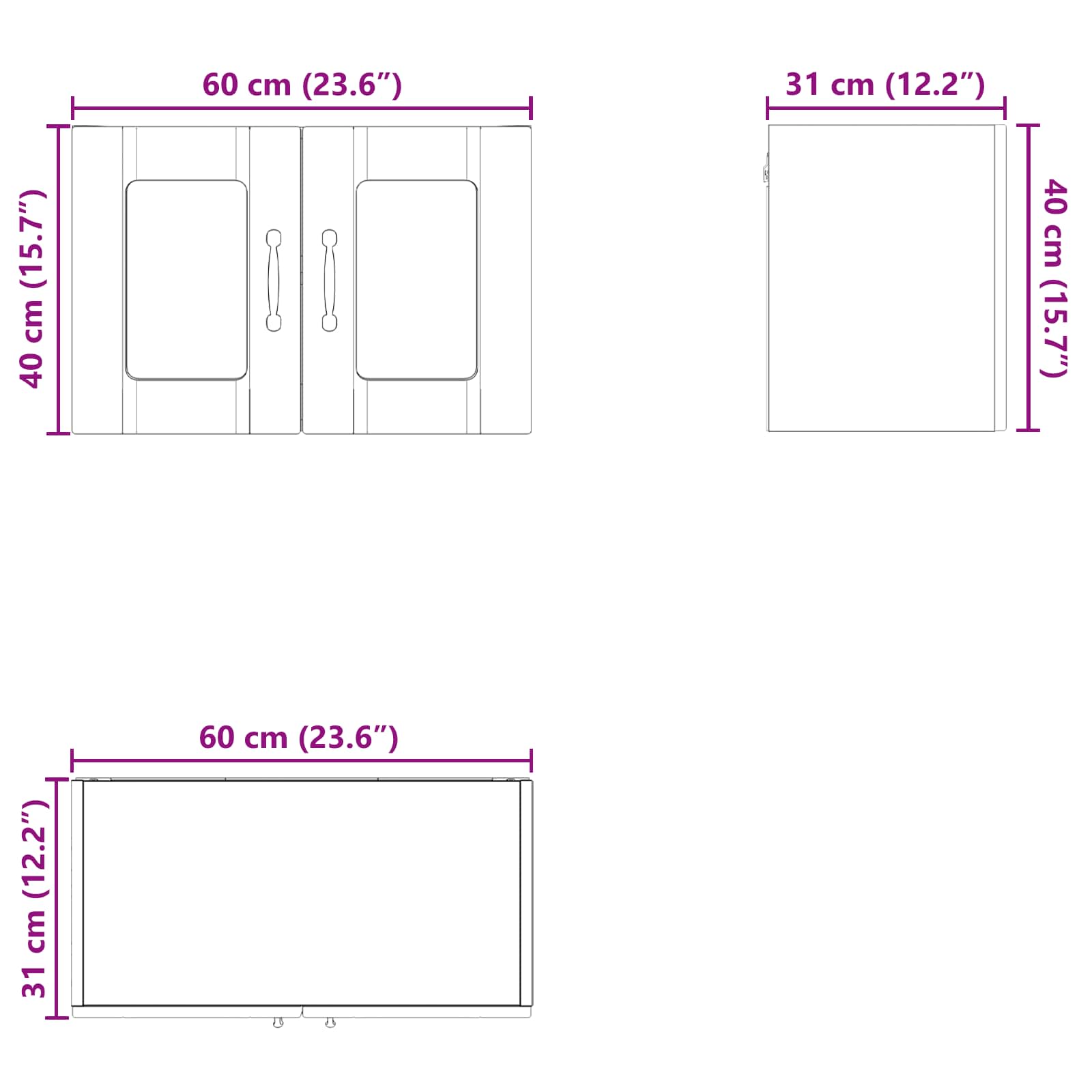 Wall Glass Cabinet PORTO size guide