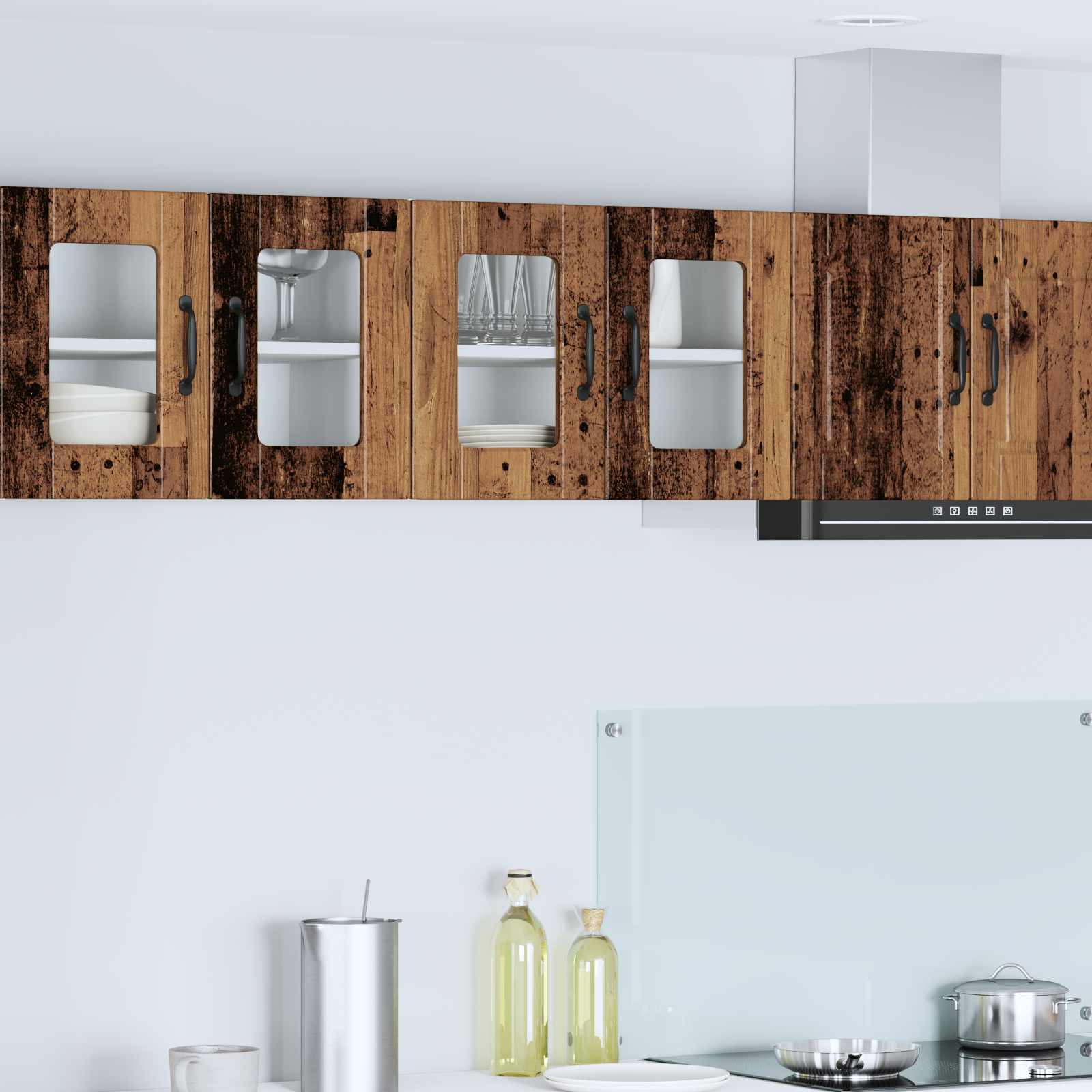 vidaXL Dulap de sticlă pentru perete PORTO 2 pcs Lemn vechi