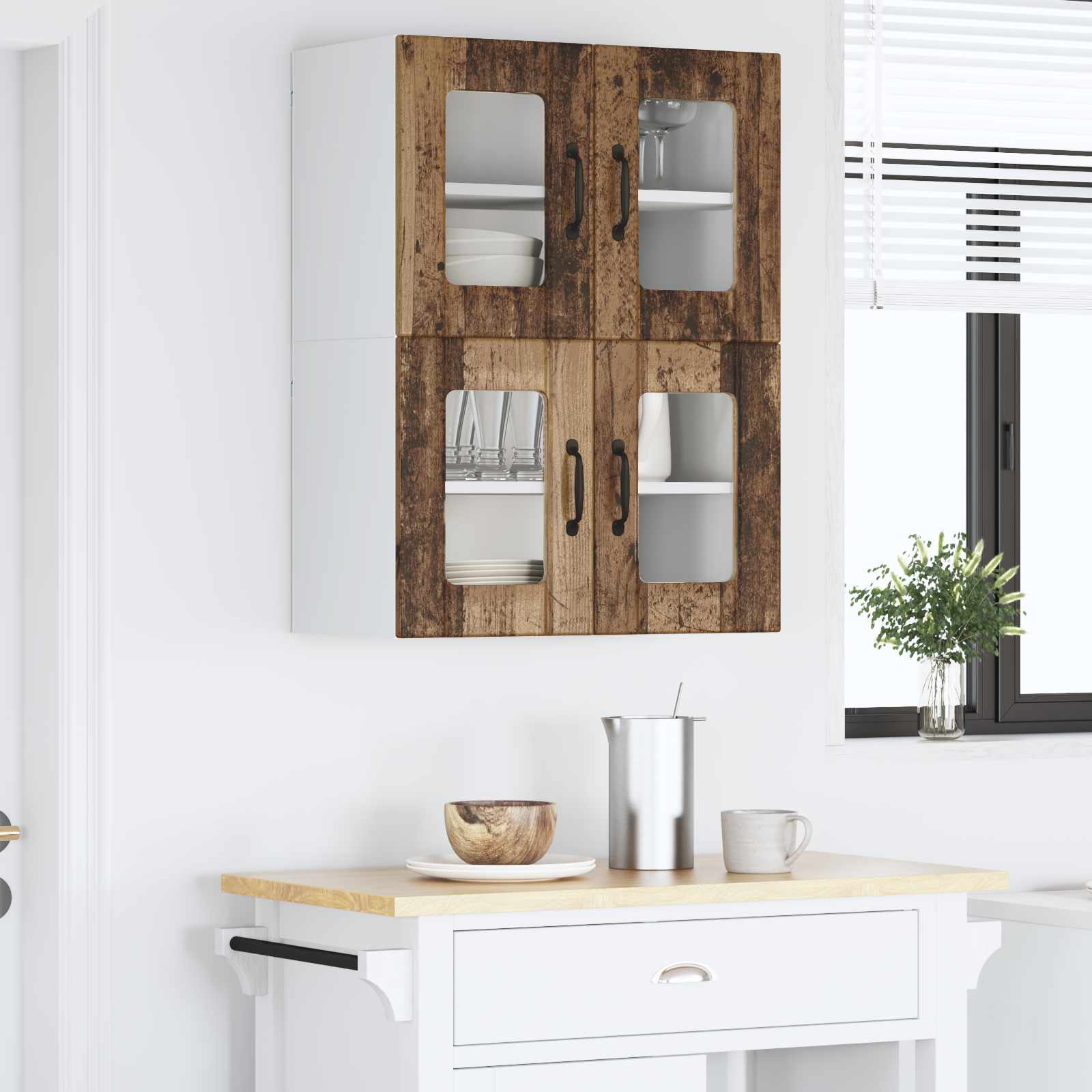 Köögikapp riiuliga 2 pcs Vana puit 60 x 31 x 40 cm Tehispuit 4 Kõik vajalik sinu aeda ja koju! Köögikapp riiuliga 2 pcs Vana puit 60 x 31 x 40 cm Tehispuit - Image 4